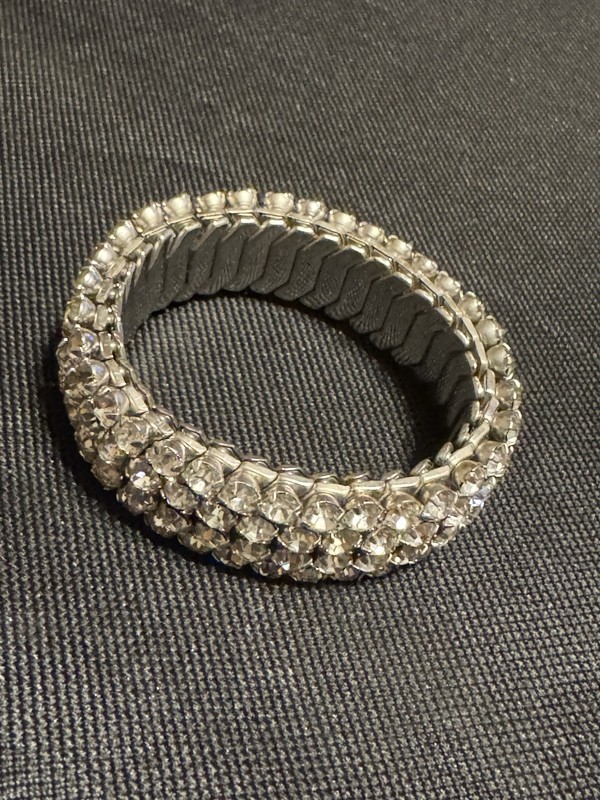 Airflex Silver-tone Expandable White Rhinestone Bracelet, Made In the USA gallery