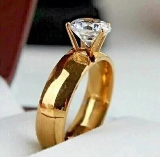 Solitaire Wedding Ring 14k Yellow Gold Plated 2 Ct Round Cut Lab Created Diamond gallery