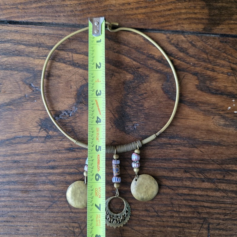 Vinrage brass And Beaded Bib Choker Necklace Handmade Hook Closure gallery