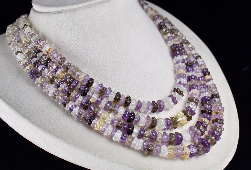 Natural Multi Color 918 Ct Semi Precious Gemstone Carved Necklace gallery