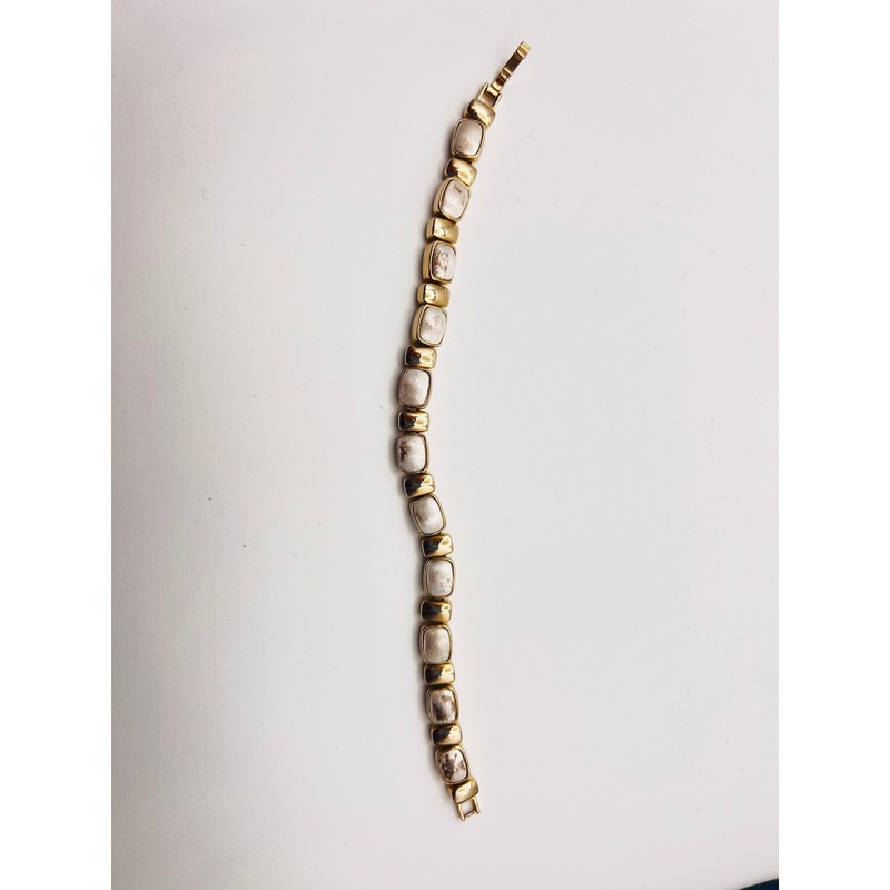 Vintage Gold Tone Textured Rectangular Link Bracelet 7.5 Inch Fold Over Clasp