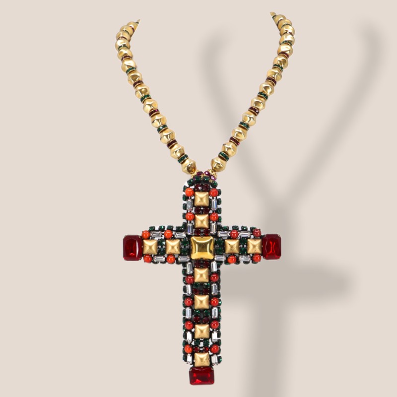 Hanna Bernhard, Haute Couture, Decorative Cross Necklace in Gold