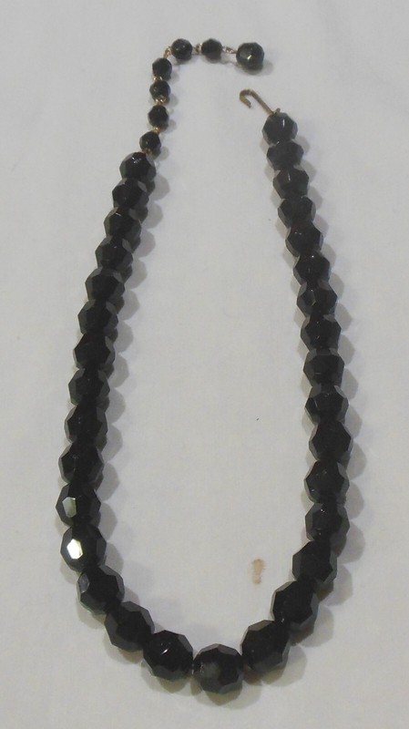 Round Faceted Black Glass Bead Choker Necklace & Clip On Earrings Set gallery