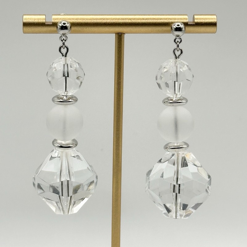 TRIFARI Clear Acrylic Faux Crystal Bead Dangle Earrings NOS