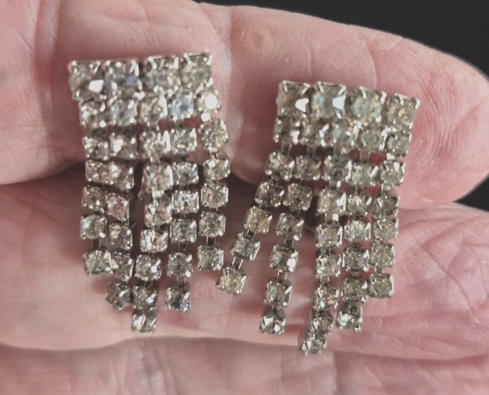 Vintage Rhinestone Dangle Drop clip style Earrings ART DECO ERA
