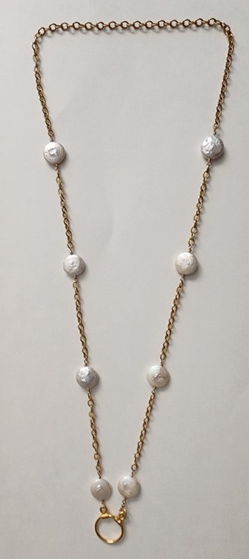 Vintage 1/20 14K Gold Filled Coin Pearl Station Necklace Charm Enhancer Ring 26" gallery