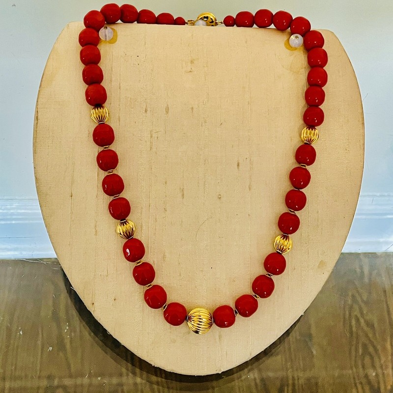 DEFECTIVE Vintage Large Red Coral Silver Vermeil Clasp Spacer Beads Nec G3D