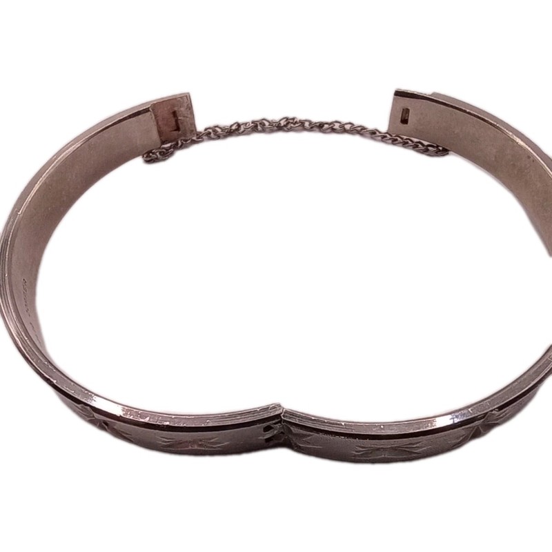 Vintage Solid Copper Bangle Bracelet Etched Starburst Silver Plated 8 in gallery