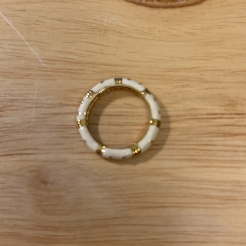 Vintage Gold Tone Over Silver Band Featuring White Enamel Segments Size 7.5