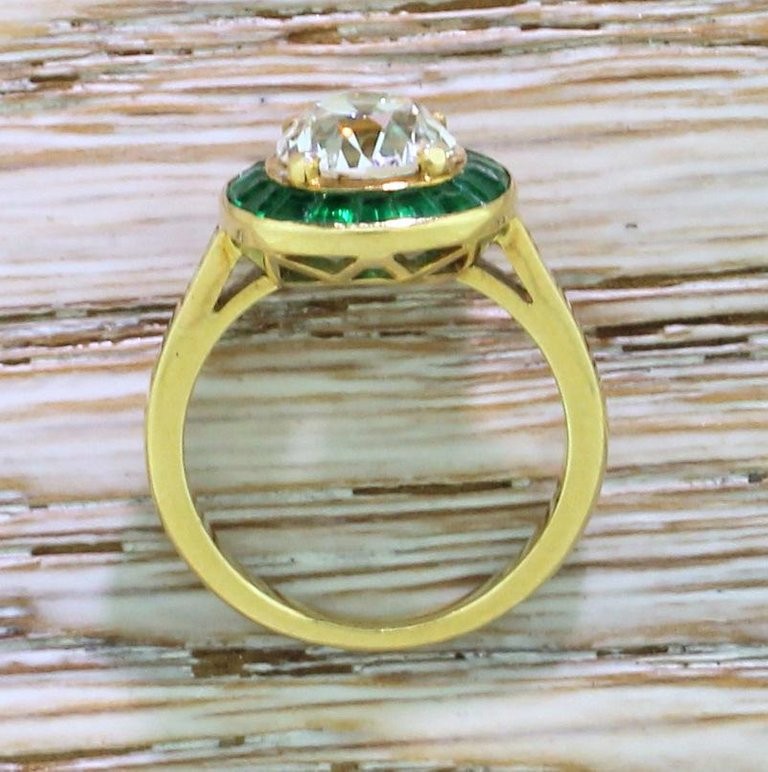 Round 2.54CT Lab Created Diamond Vintage Emerald Halo Ring 14K Yellow Gold Over gallery