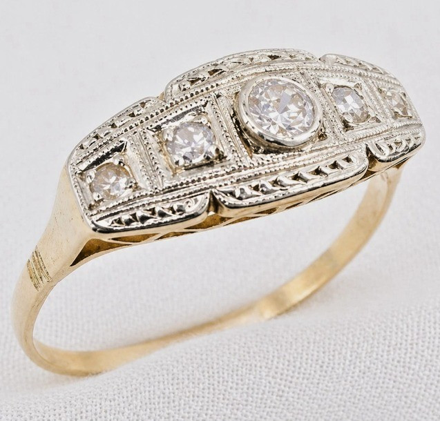 Antique 18ct Gold Art Deco Diamond Filigree Band Ring 0.06ct Natural Size 8.25