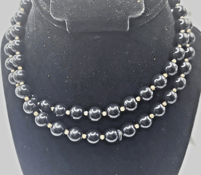 Vintage 50s Black and Gold Beaded Necklace 31in
