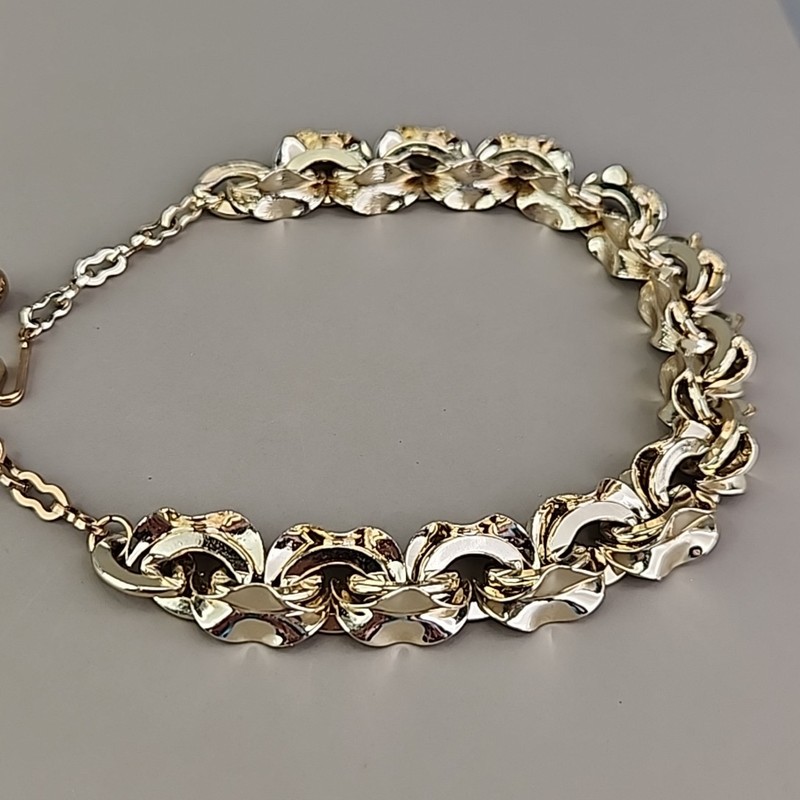 Vintage Chain Necklace Ruffle Wavy Linked Cable Gold Tone SHORT 15" gallery