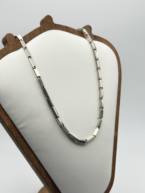 Vintage Heavy 925 Sterling Silver Modernist Bar Link Chain Necklace, 25 inch 33g gallery
