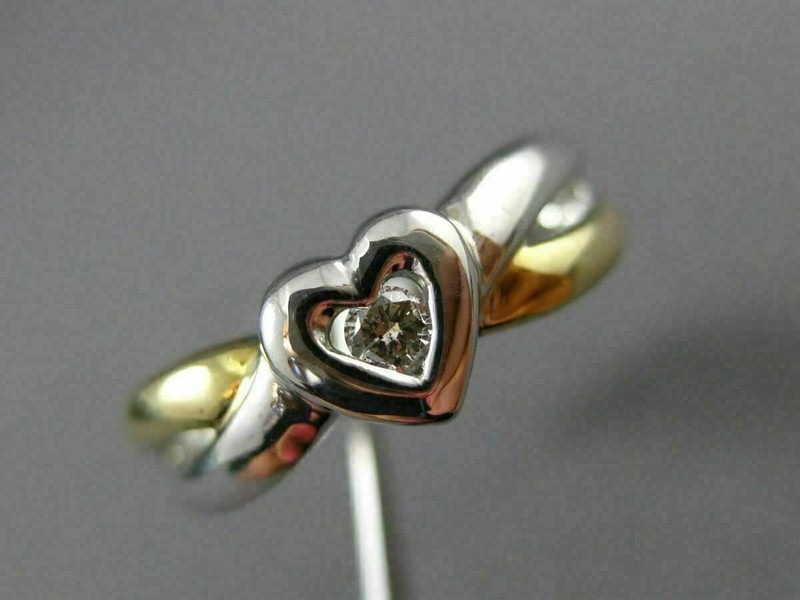 ESTATE .06CT DIAMOND 14KT WHITE & YELLOW GOLD 3D SOLITAIRE HEART FUN RING #15388 gallery
