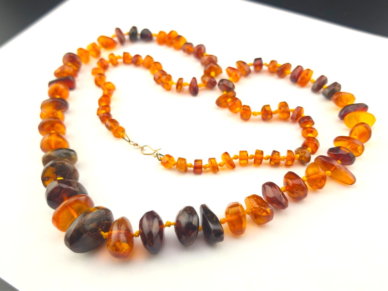 Victorian Natual Baltic Honey Amber Nugget Hand Knotted Graduated Beads Necklace gallery