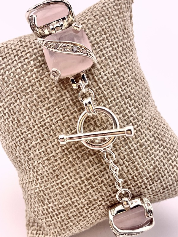 Vintage Sterling Silver Tennis Bracelet Pink and Clear Stone's Adjustable 7-8" gallery