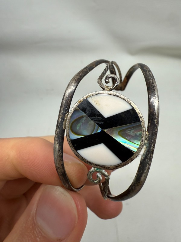 Vintage Taxco Mexican Sterling Silver Bracelet Abalone gallery