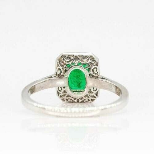 4.25Ct Art Deco Style Halo Lab Created Emerald Engagement 14K White Gold FN Ring gallery