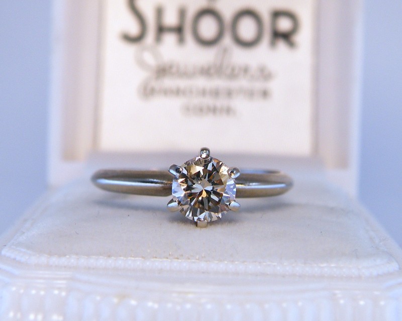 14k Natural .50ct Round Diamond Engagement RING Sz 5.5 Brown Yellow Color Change