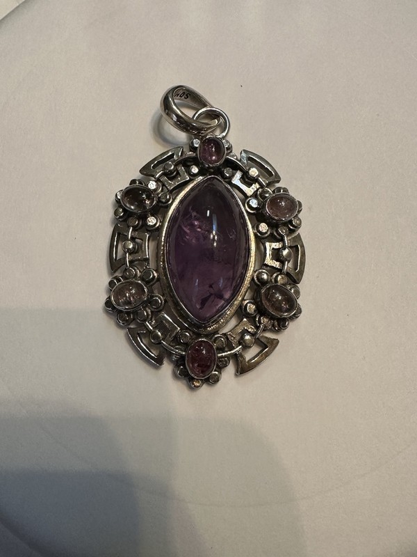 Vintage Som’s Signed Sterling Silver 925 Multiple Amethyst Necklace Pendant, 3”