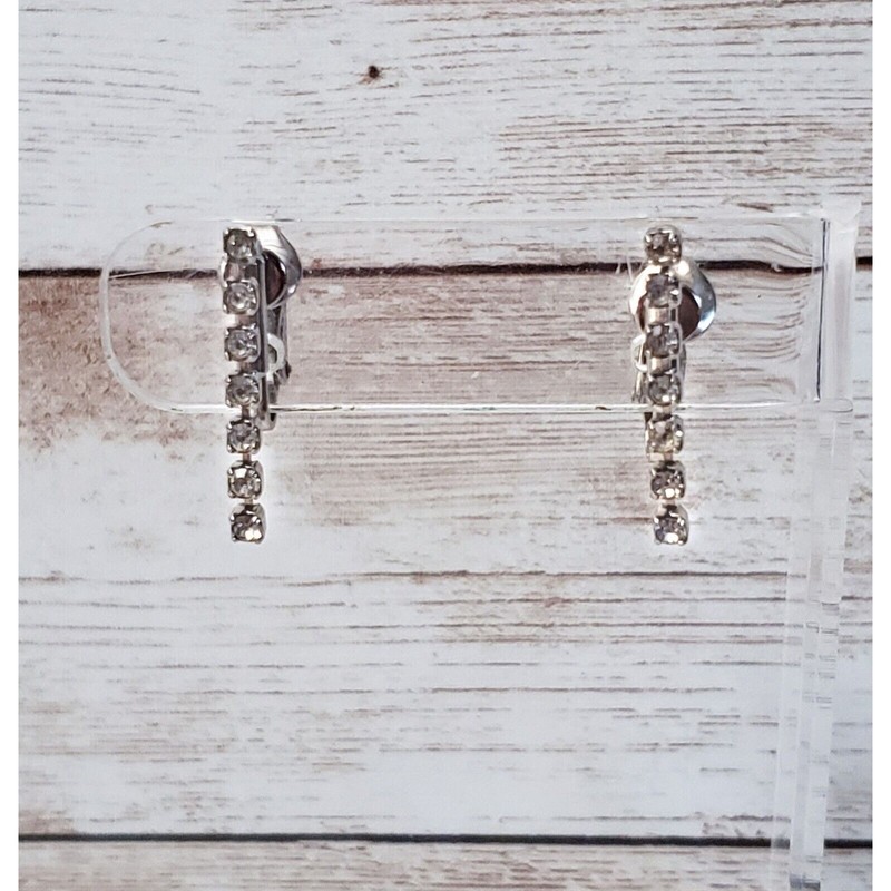 Vintage Screw On Earrings – Clear Gem Strand Dangle 7/8″