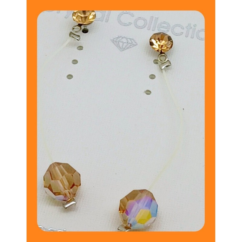 Vintage 1990s Swarovski Crystal Drop Earrings Amber New Old Stock USA Made