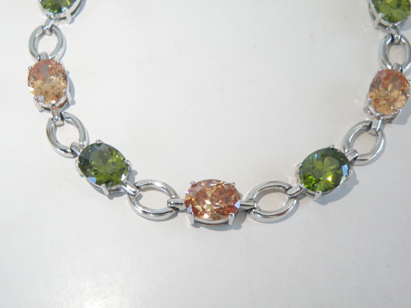 Vintage Sterling Silver 925 Gemstone Tennis Station Link Bracelet 7.5" gallery