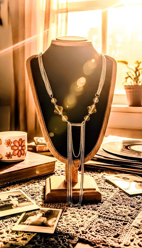 Antique Edwardian Graduated Citrine and Rock Crystal Bead Long Silver Necklace