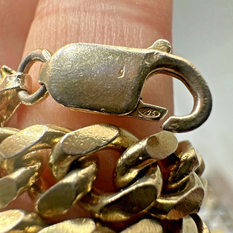 Vtg Sterling Silver Vermeil Curb Link Italy 6.5mm 62.6g Chain Necklace 22” Heavy gallery