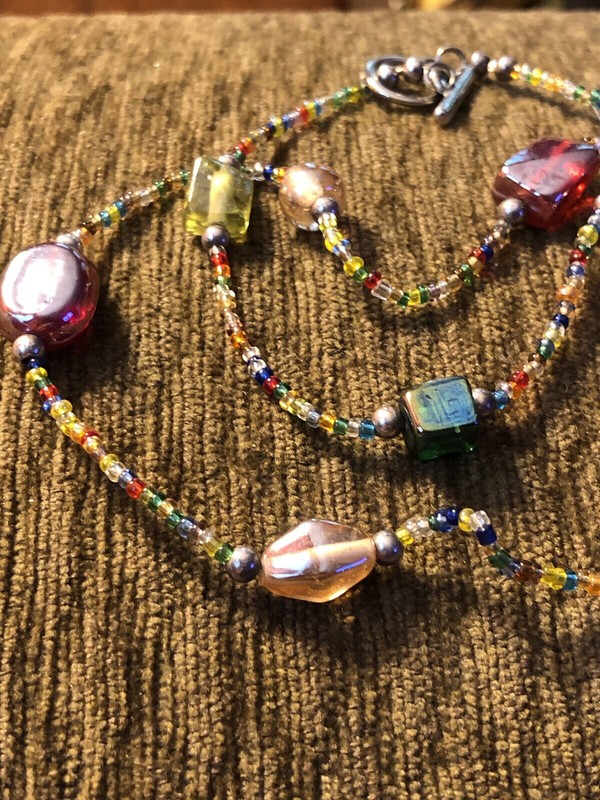 Vintage Handmade Stone And Bead Necklace Single Strand Multicolor Design 34in. gallery