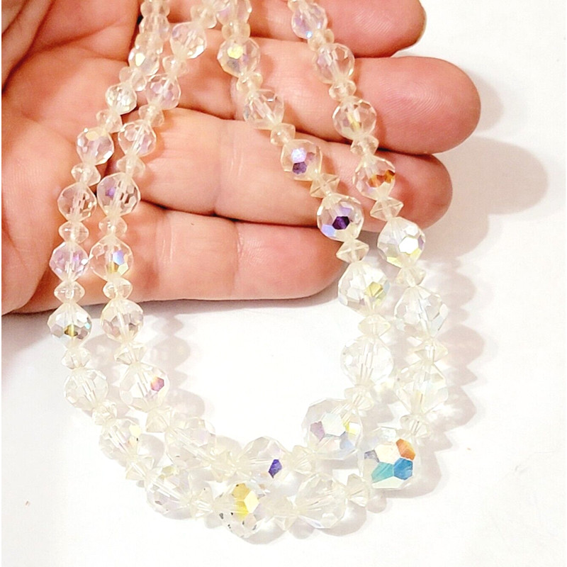 Vintage Glass Necklace, 2 Strands Faceted Graduated Beads Mid-century wh02-10 gallery