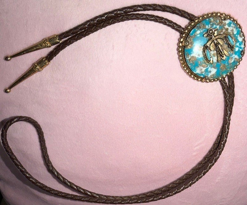 Stunning Vintage Turquoise Thunderbird Western Bolo Tie Native American