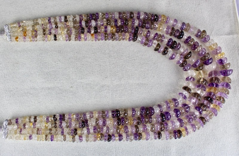 Natural Multi Color 918 Ct Semi Precious Gemstone Carved Necklace gallery