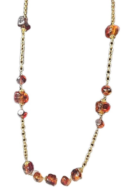 Chunky Vintage Genuine Amber Beaded Necklace Strand 32 in. Glows Green
