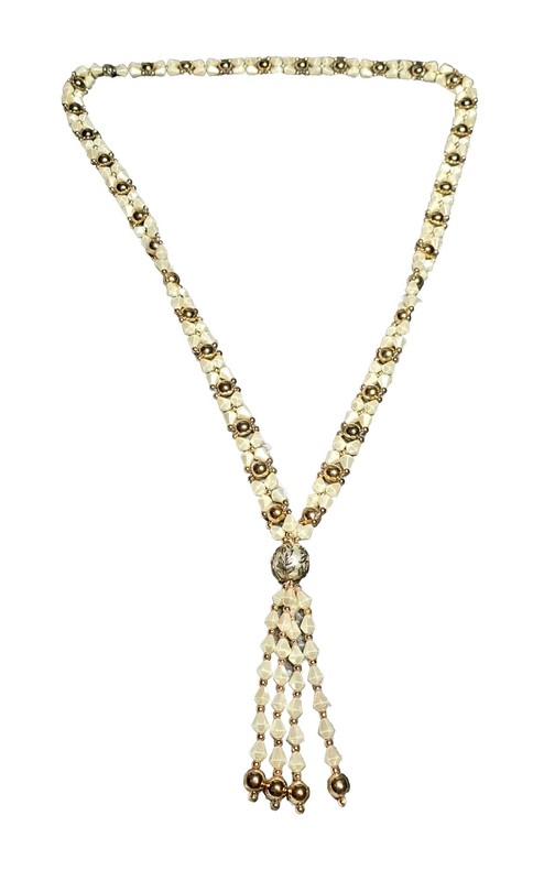 Lariat Filagree Necklace Long Layered Floral Beautiful Beaded Gold Tone Bead VTG