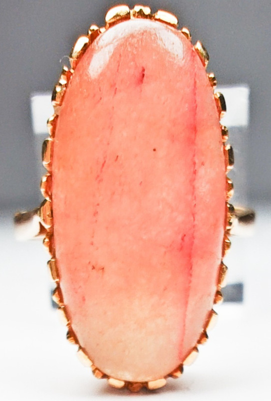 Antique 13/14K Gold Strawberry Quartz Ring 21x11mm Oval Size 6.75 5.84 Grams