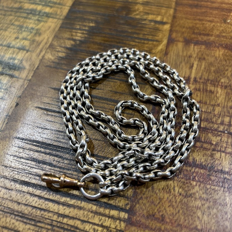 Antique Silver Guard Chain 100cm with Dog Clip