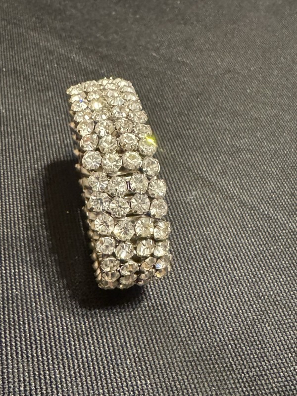 Airflex Silver-tone Expandable White Rhinestone Bracelet, Made In the USA gallery