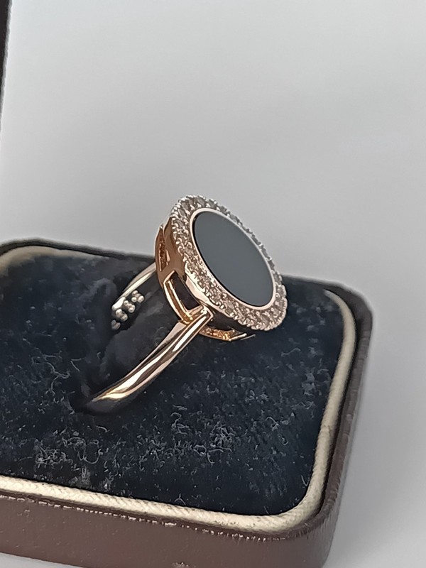 Vintage 1990s 14 Ct Rolled Gold Black Onyx Ring Size UK R US 8 1/2 - Hallmarked! gallery