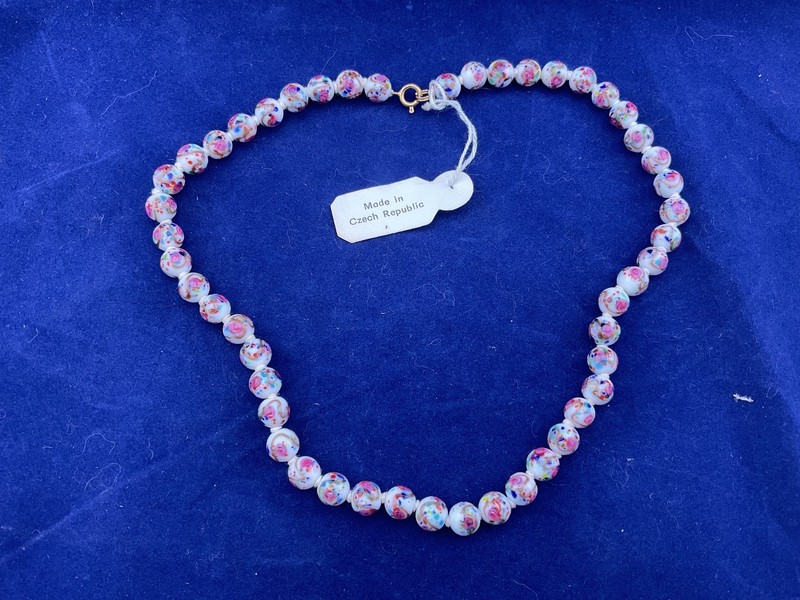 vintage Czech Venetian style glass bead necklace 17″