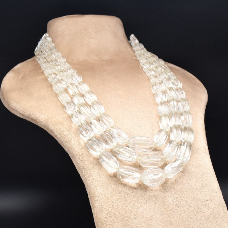 Certified Natural Rock Crystal Quartz 1158 Ct Carved Melon Beads Necklace 3l gallery