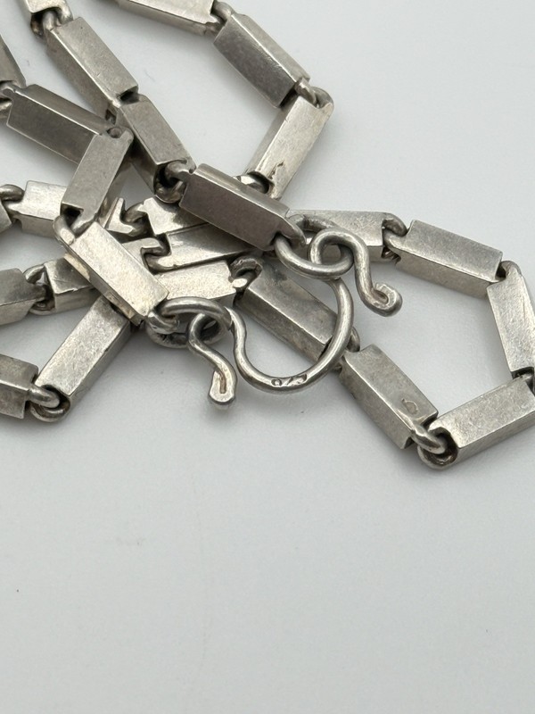 Vintage Heavy 925 Sterling Silver Modernist Bar Link Chain Necklace, 25 inch 33g gallery