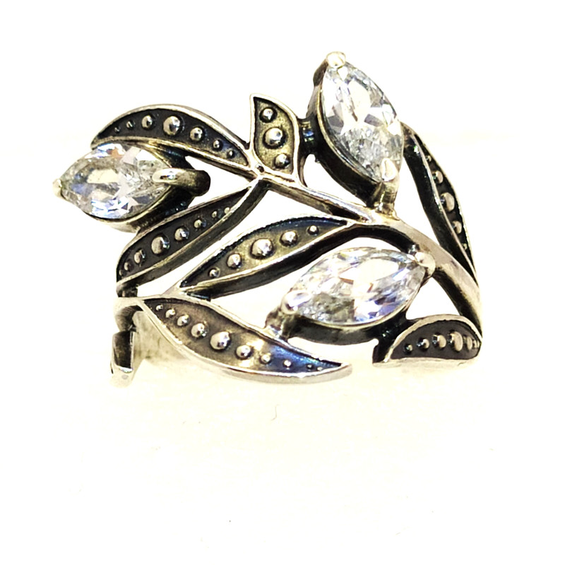 Vintage Luxury RING Silver 925 with Bright Stones -size: 8.25US (18.5mm) | #59 gallery