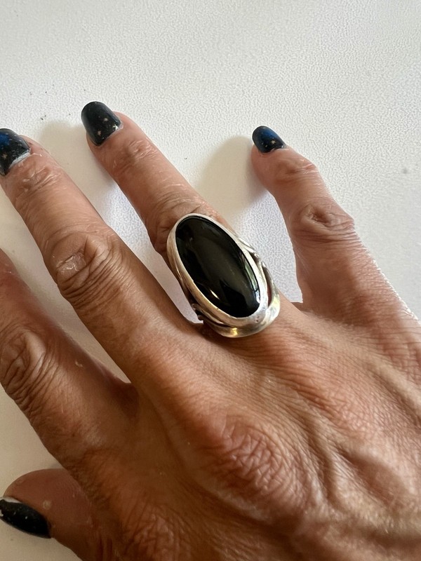 Vintage 90s Sterling Silver .925 Ring Oval Onyx Stone Size 7