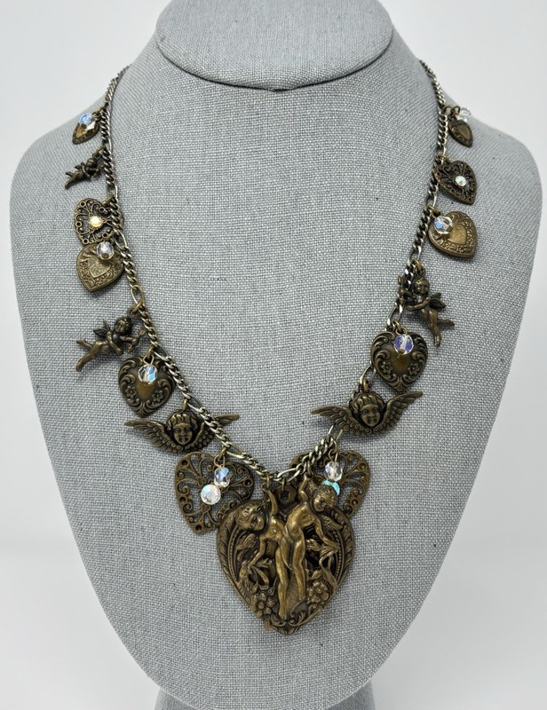 Victorian Revival Heart Cupid Charm Necklace Oversized Pididdly Links? gallery