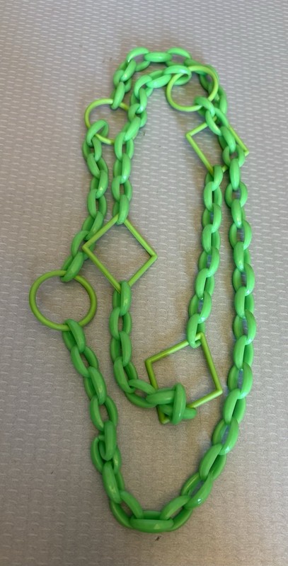 60s Mod Groovy Neon Lime Green Plastic Ring Rope Chain Necklace 48" Continuous gallery