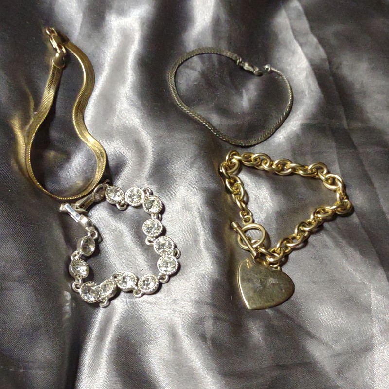 Vintage Mixed Lot Bracelets 4 Pieces Gold Silver Metal Jewelry Collection