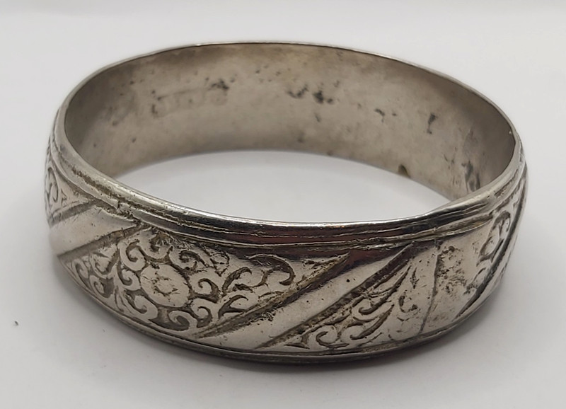 Vintage Berber Moroccan Solid Etched Bracelet Floral Scroll Pattern Boho Tribal