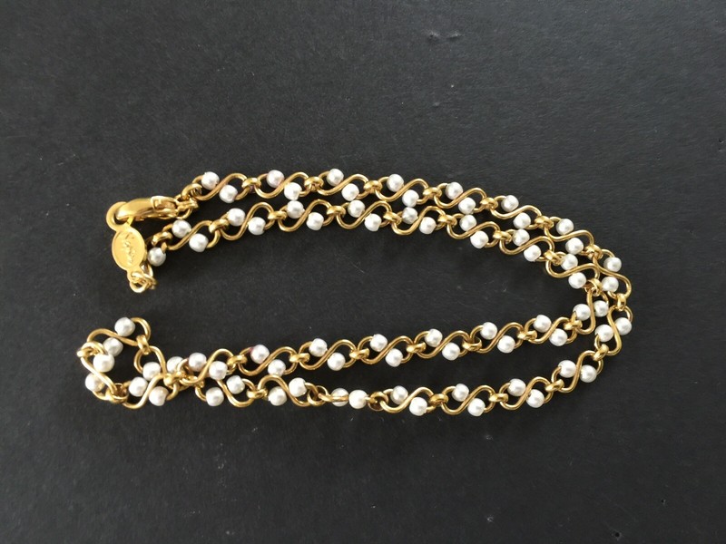 Vintage Jewelry Napier Choker Necklace Tiny Pearl Beads in Gold Tone Links gallery
